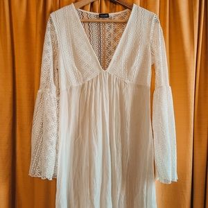 Bell Sleeve White Lace Dress